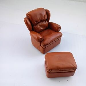 Miniature Brown Armchair and Ottoman Set
